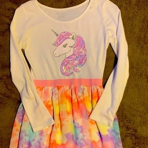 Children place long sleeve dress with unicorn